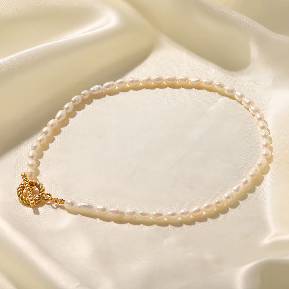14K Gold Pearl Clavicle Necklace, OT Buckle Freshwater Pearl Beaded Necklace, Beautiful Women's Day, Birthday Gift for Wife,Girlfriend (style two, 14K)