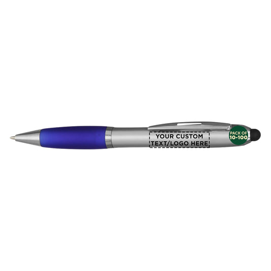 DISCOUNT PROMOS Custom Stylus Ballpoint Pens Set of 10/50/100, Personalized Bulk Pack - Black Ink, Great for Office, School, Business, Tradeshows, Events - Blue