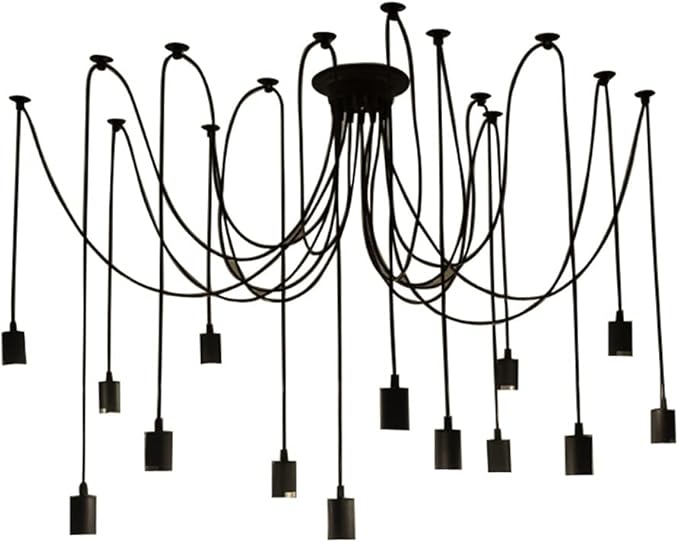 Fuloon Vintage Edison Multiple Ajustable DIY Ceiling Spider Lamp Light Pendant Lighting Chandelier Modern Chic Industrial Dining with Romote Control (14 Head Cable 200cm/78.7inch Each)