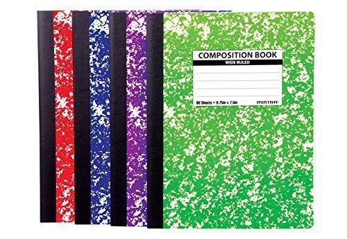 Mintra Office Composition Books - Sturdy Flexible Cover (4 Pack, Assorted Marble Comp - Wide Ruled)