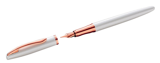 Pelikan Jazz Noble 821681 Fountain Pen Mother of Pearl (White) for Right-Handed and Left-Handed Users, Elegant Metal Cartridge Fountain Pen, Nib M, in Folding Box