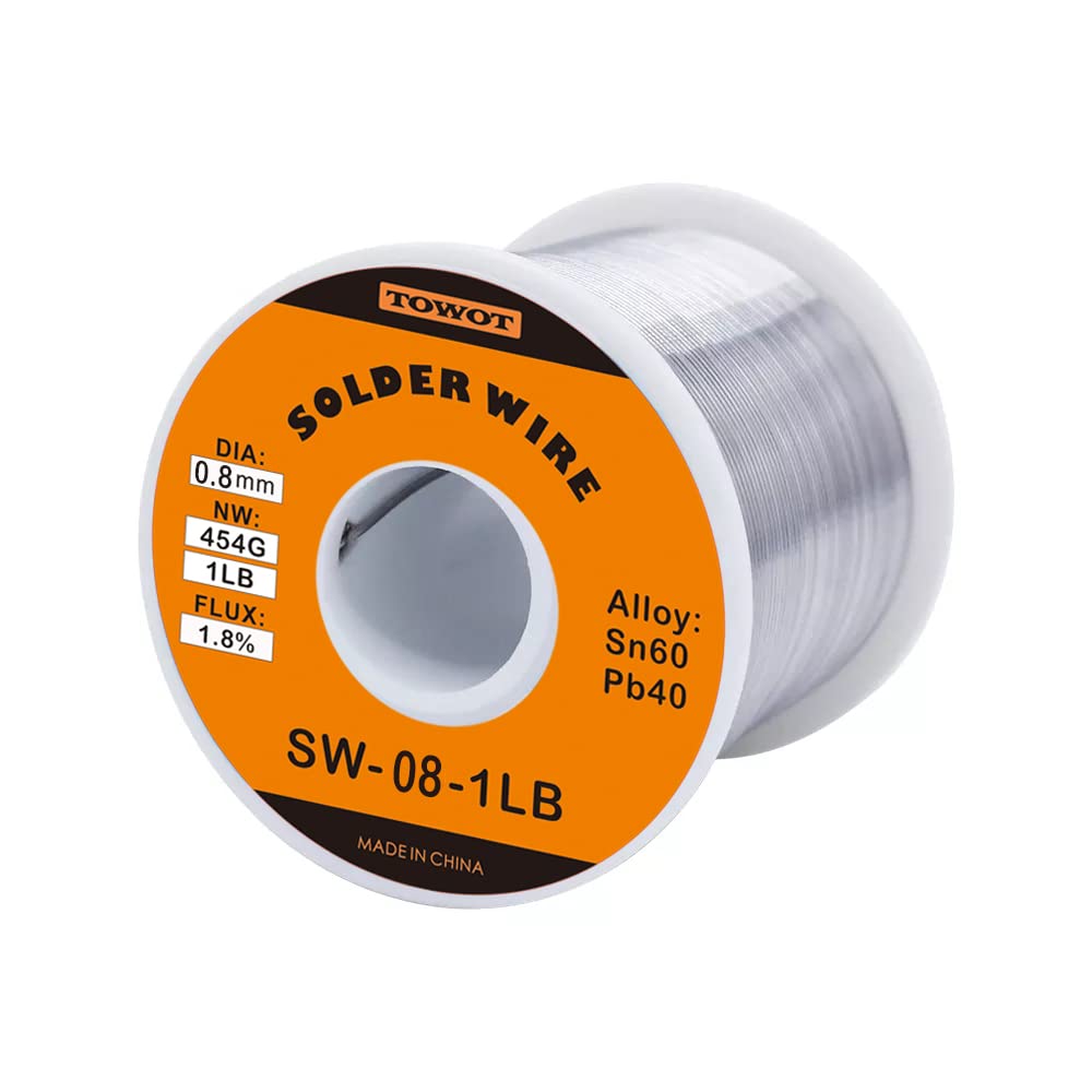 TOWOT Tin Lead Rosin Core Solder Wire for Electrical Soldering, Content 1.8% Solder Flux Sn60-Pb40 (0.8mm-1lb)
