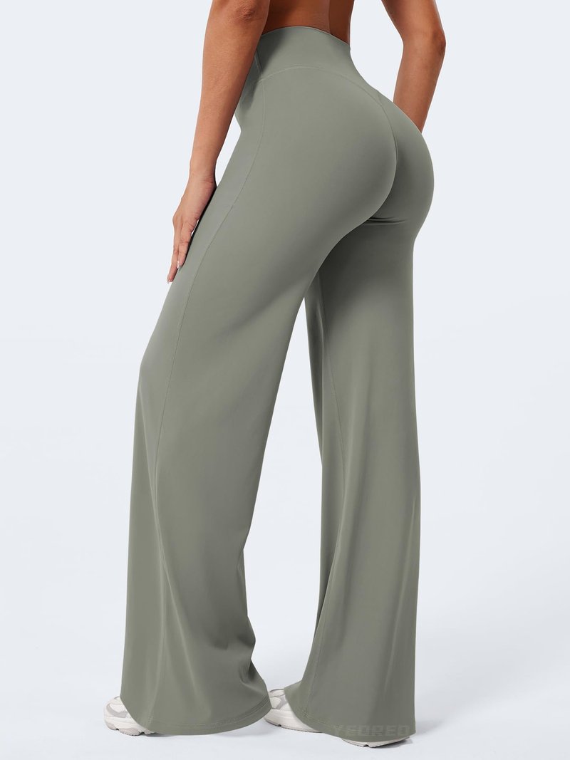 YEOREO Workout Leggings Womens No Front Seam Straight Leggings 33" High Waist Buttery Eddiy Gym Yoga Pants Gray Green L