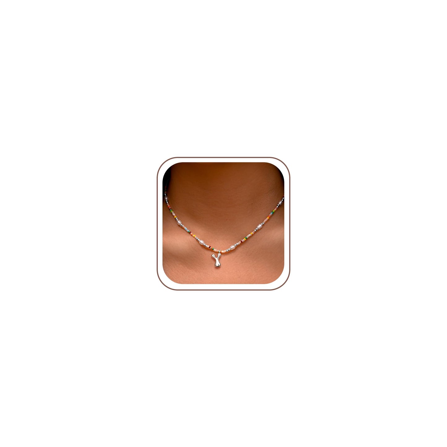 Ritach 7 8 9 10 Year Old Girl Gifts - Initial Necklace for Girls Jewelry Beaded Letter Y Necklace Silver Initial Necklaces for Women Gifts for 7 8 9 10 11 Year Old Girl Birthday Gift