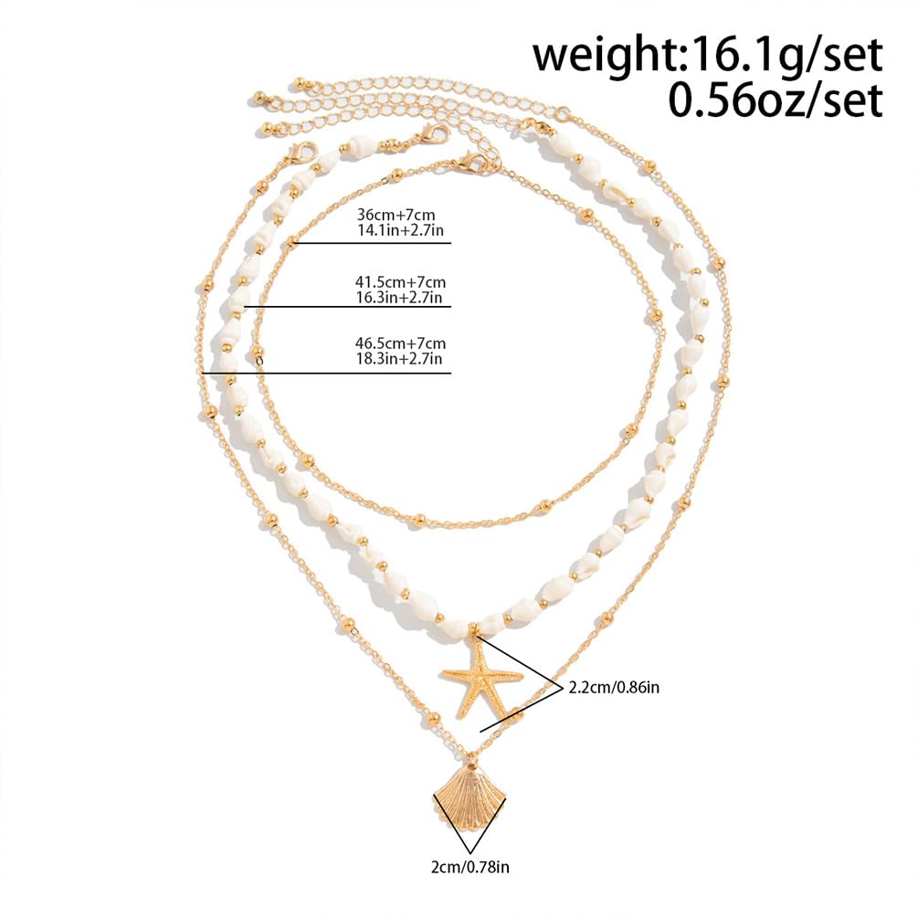 Gold Starfish Conch Oval Pearl SeaShell Necklace for Women Trendy, Statement Boho Shell Pearls Beaded Chain Necklaces Holiday Beach Party Jewelry (Gold-1)