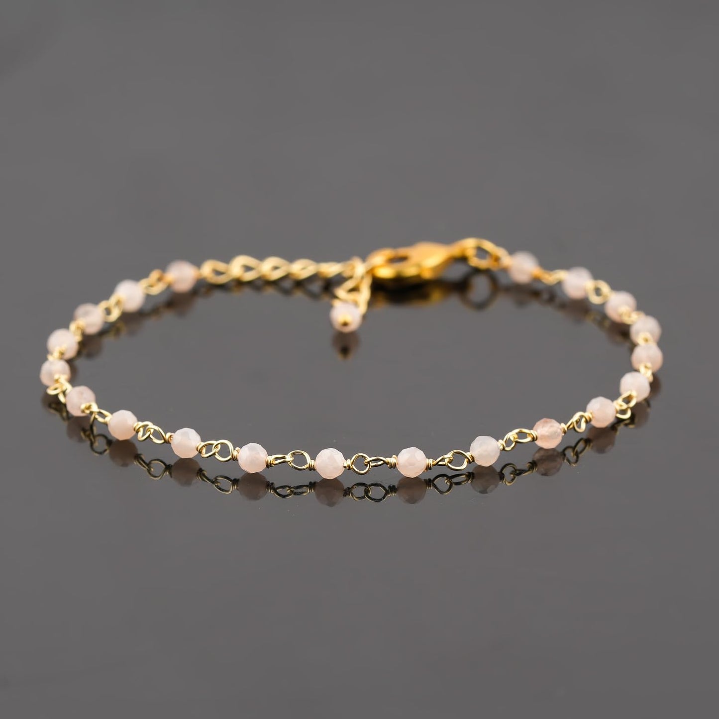 CRYSTALINES (3pcs) Natural Peach Moonstone Gemstone Cluster Combo Set, 14K Gold Plated Jewelry, Spinel Crystals Rosary Chain, Handmade Bohemian Jewelry for Her