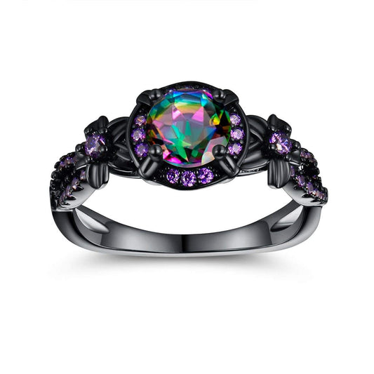 Women Eternity Rings 18K Black Gold Plated Rainbow CZ Created Amethyst Gemstone Wedding Engagement Band for Bride Dainty Jewelry Gifts (10)