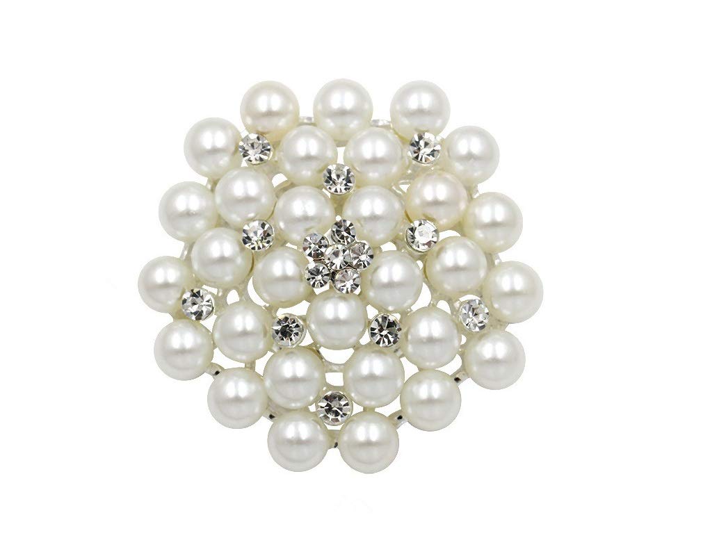COLORFUL BLING Elegant Imitation Pearl Floral Crystal Brooch Pin for Wedding Bridal Fashion Jewelry-Silver