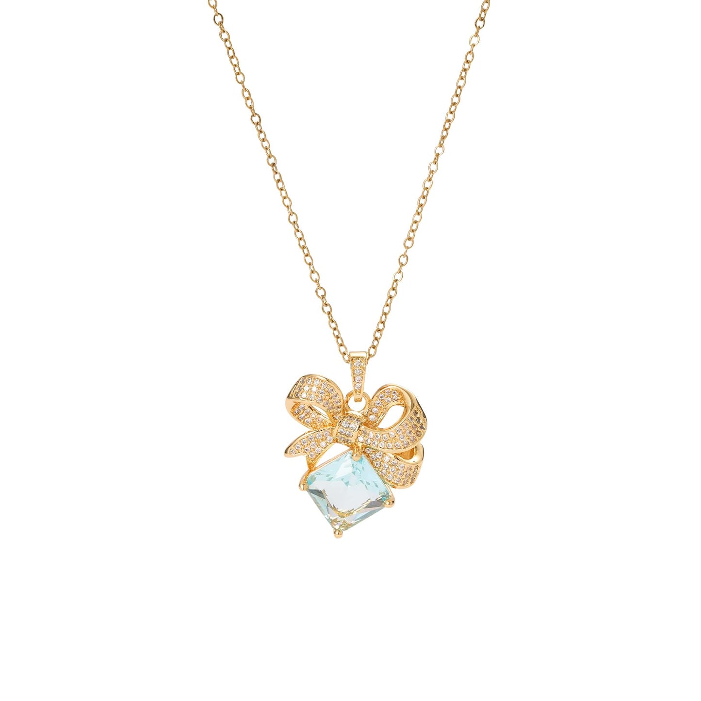 Square June Birthstone Bow Moonstone Necklace for Women-Gold Plated Moonstone Pendant Waterproof Non Tarnish Healing Crystal Vintage Necklace For Birthday Valentines Day Mother's Day Christmas Thanksgiving Gifts