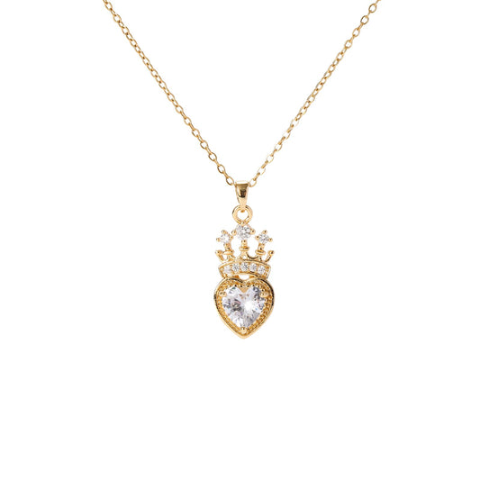 crataly CZ Crown Heart Necklace For Women-Gold Plated Princess Diamond Necklaces For Valentines Day Mother's Day Christmas Birthday Gifts