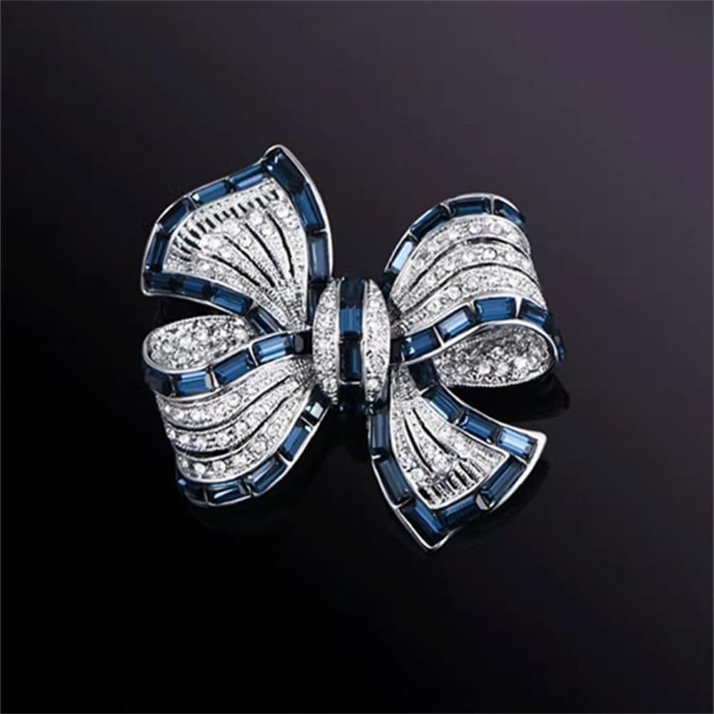 songbowen Rhinestone Bow Collar Brooch Crystal bow Brooch Pin Vintage Blue Sparkling lapel pin Crystal Collar Pin Ribbon Bow brooch Badge Clothing Accessory Women's Jewelry Gift