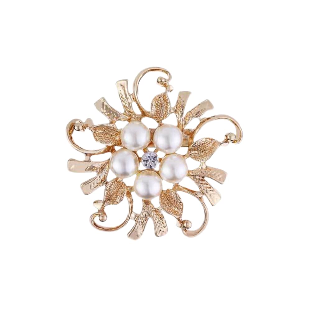 Elegant Imitation Pearl Floral Crystal Brooch Pin for Wedding Bridal Fashion Jewelry-D