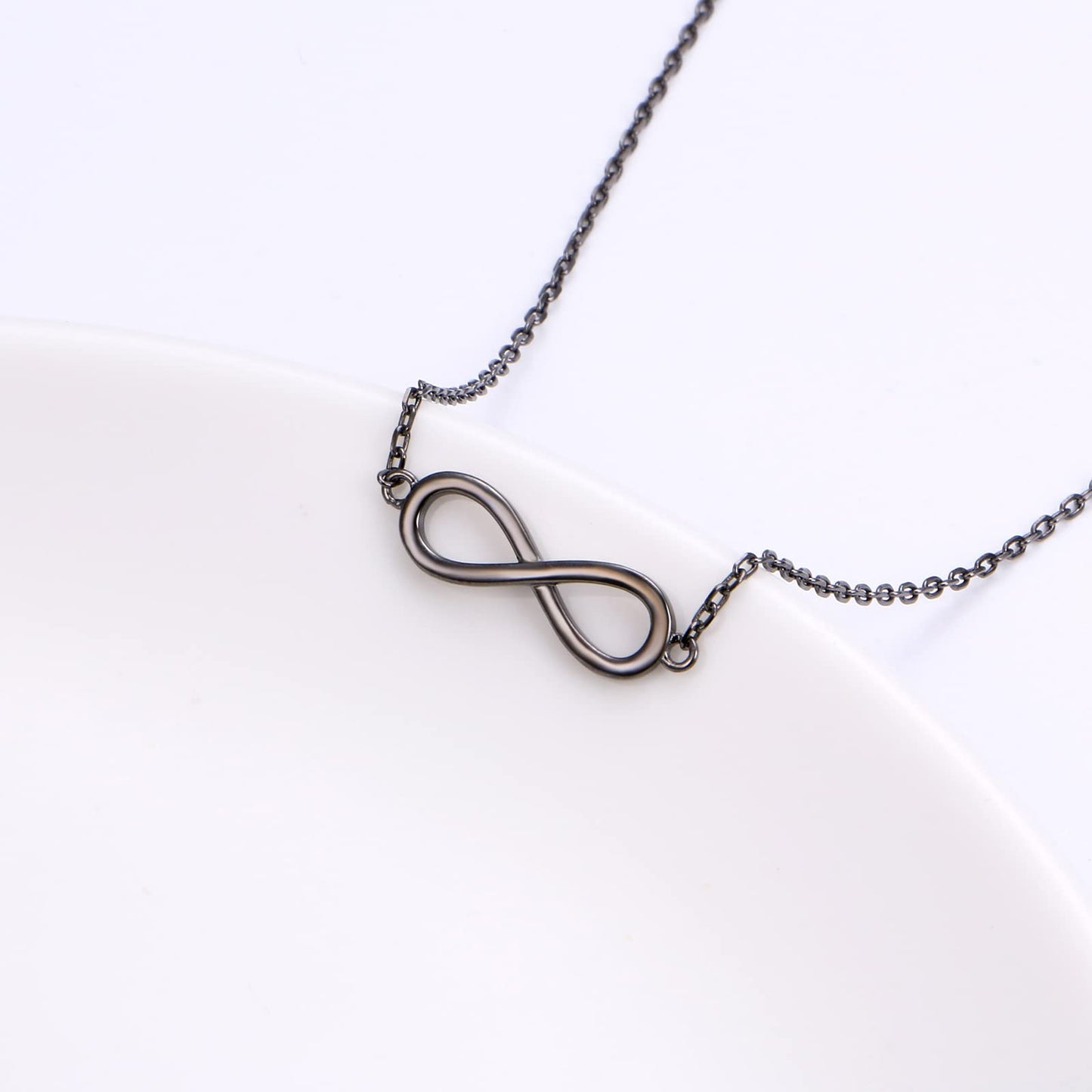 DAOCHONG S925 Sterling Silver Black Infinity Choker Short Dainty Necklace Pendant for Women Jewelry Gift