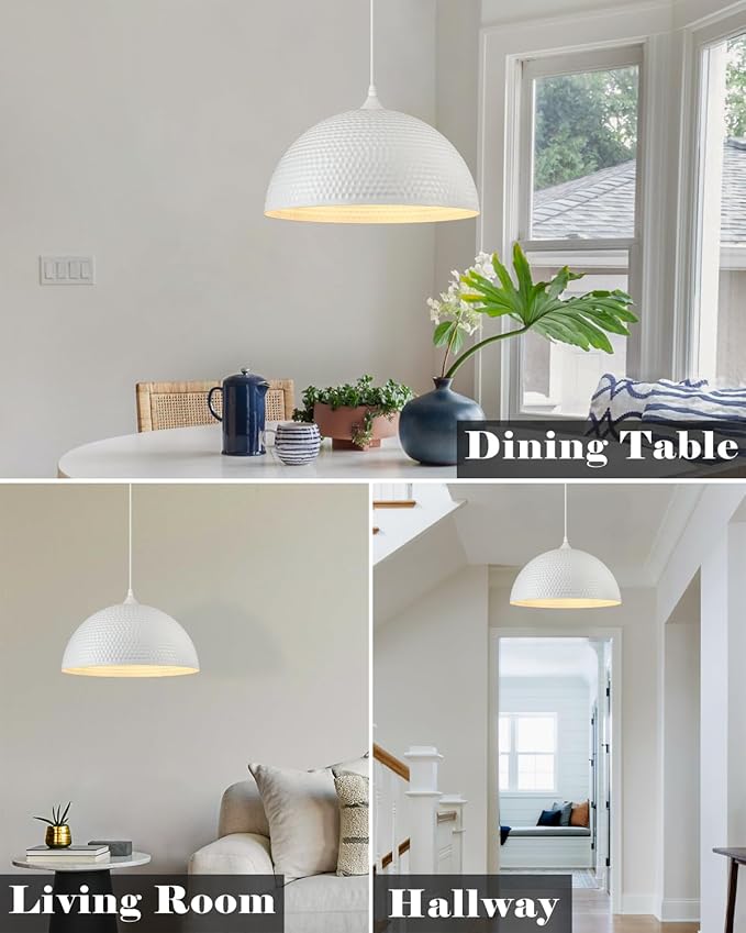 White Pendant Light 2 Pack, 16 inch Large Industrial Pendant Light, Farmhouse Kitchen Pendant Lighting, White Dome Pendant Lights for Kitchen Island, Dining Room Living Room