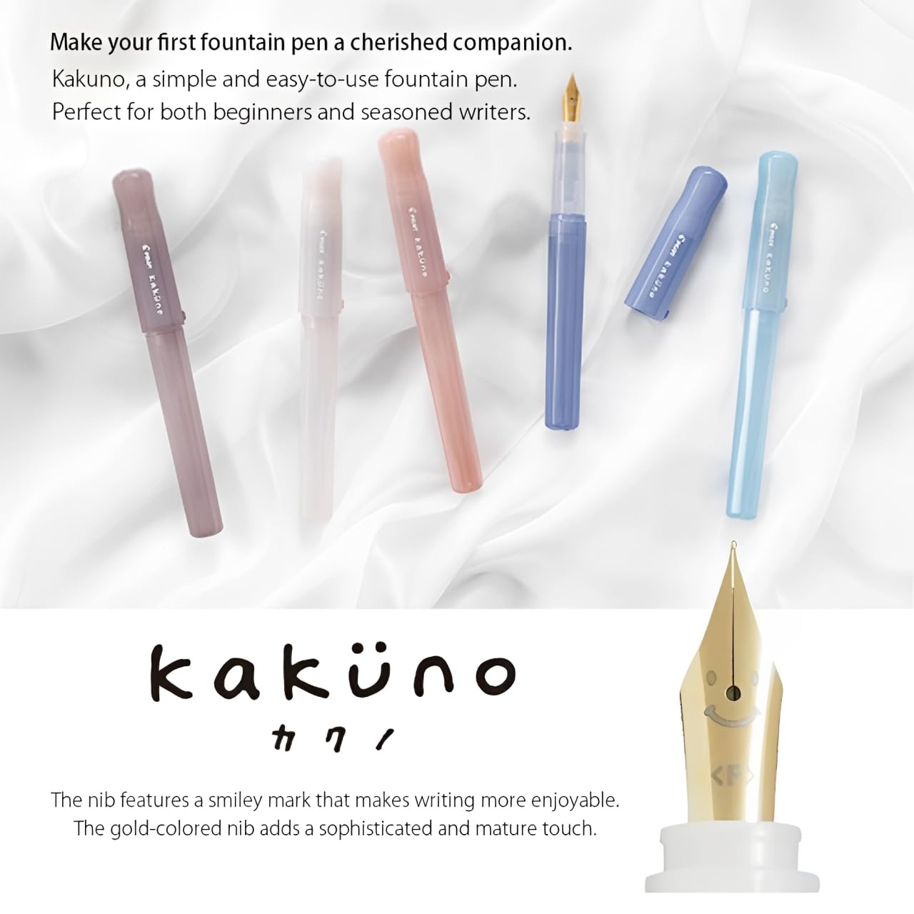 Pilot Kakuno Fountain Pen Madoromi Color Series, Gold (Smiley Face) Medium Nib, Perfect for Beginners and Creative Expression, Ivory, PFKA-1MDIM