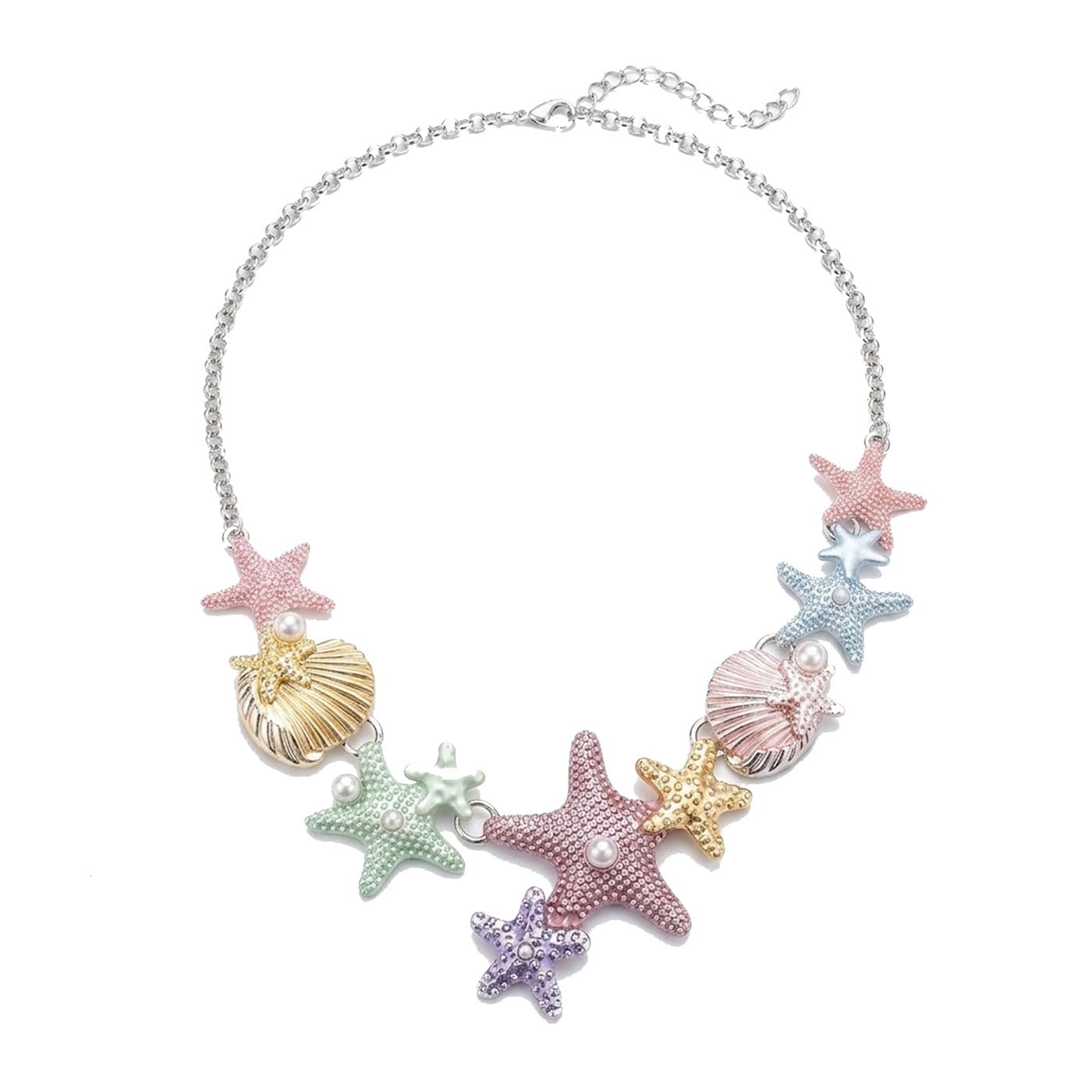 VKLSEPW Colorful Starfish Shell Necklace For Women Coastal Cute Summer Beach Vacation Collar Necklace Pastel Ocean Statement Jewelry Mermaid Accessories (Colorful)