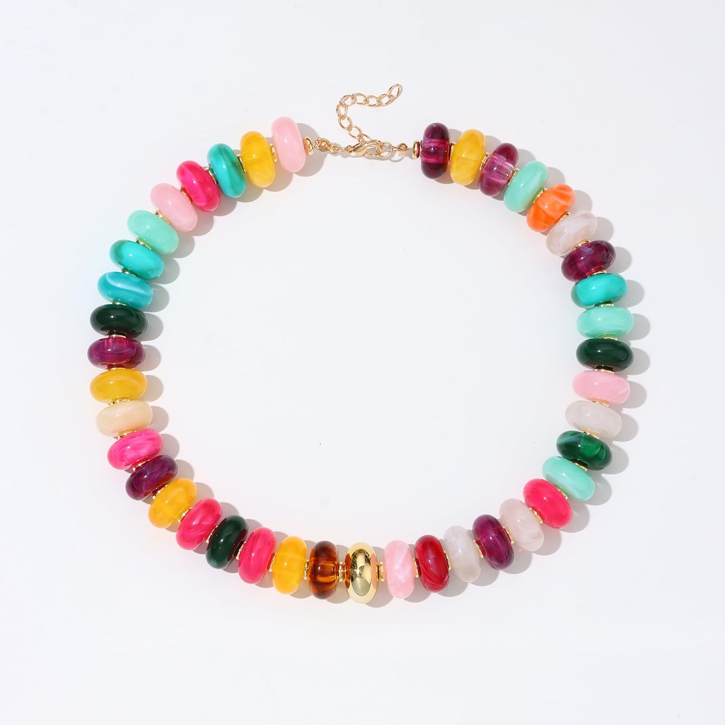 joymiao Colorful Beaded Necklace for Women Chunky Beaded Necklace Resin Yellow Mixed Beads Choker Rainbow Beads Necklaces Summer Beach Jewelry