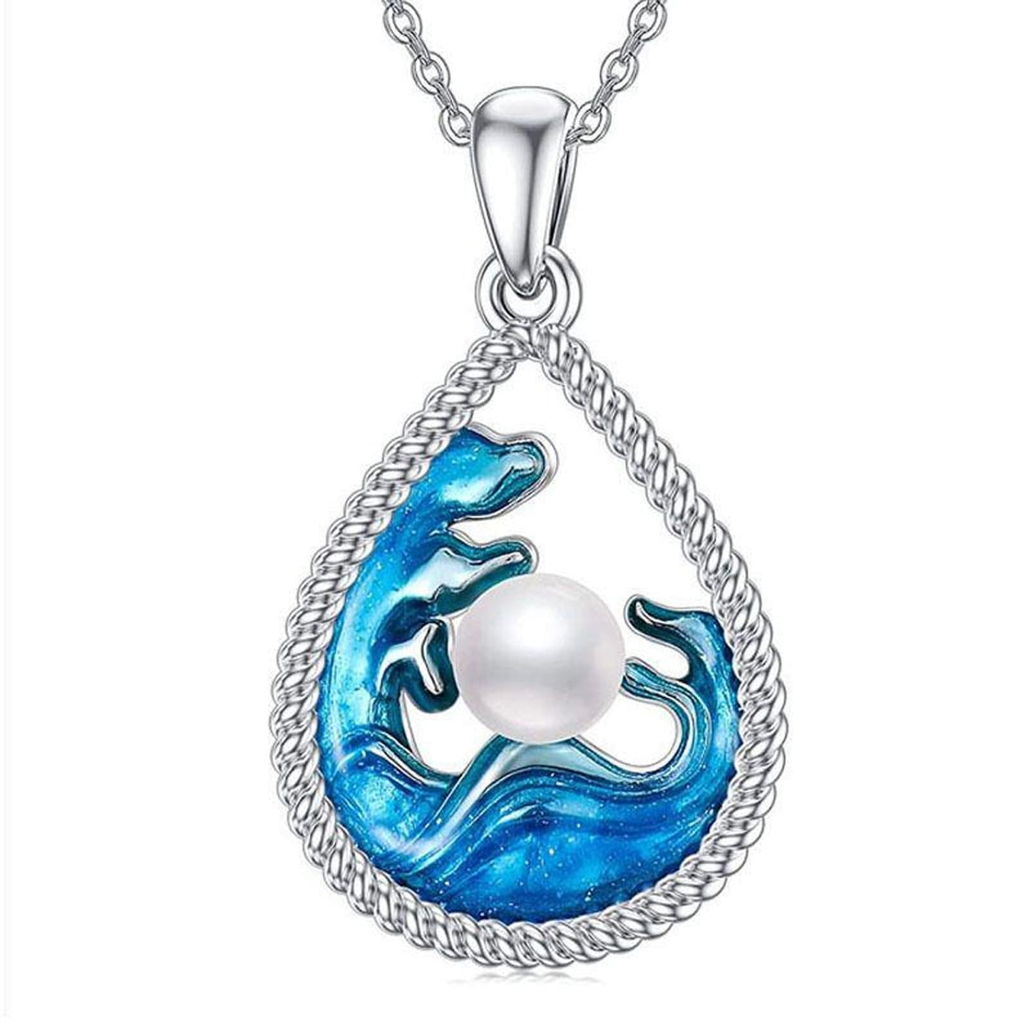 Beach Necklace for Women Wave Pendant Necklace with Pearl, Summer Ocean Inspired Jewelry for Beach Vacation Outfit Gift