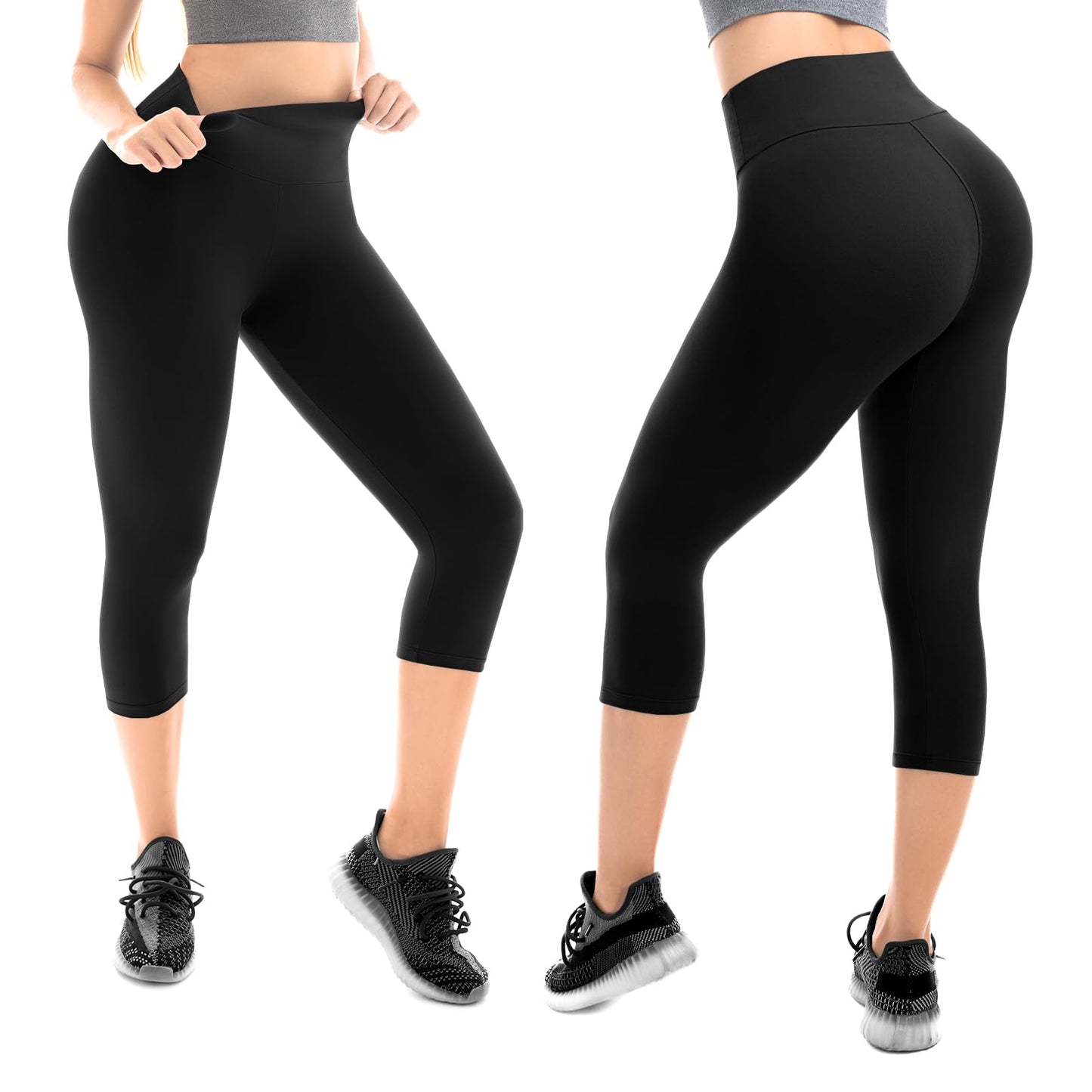 Walifrey Capri Leggings for Women, Buttery Soft High Waisted Leggings for Gym Yoga Workout (Black XXL)