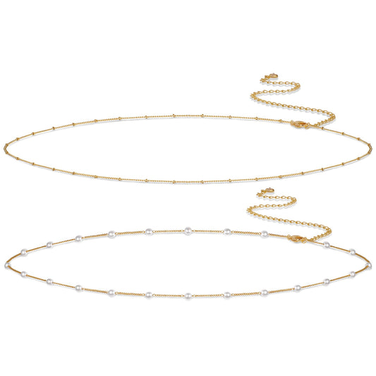 Kyerlyn Gold Plated Body Chains Dainty Boho Layered Beach Waist Pearl Chain Adjustable Bikini Belly Chain Jewelry Accessories for Women Sexy