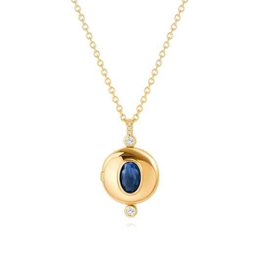 PEARLADA Dainty 18k Gold Plated Locket Necklace for Women, Blue Crystal Pendant Necklace with Picture Inside, Elegant Memorial Photo Necklace