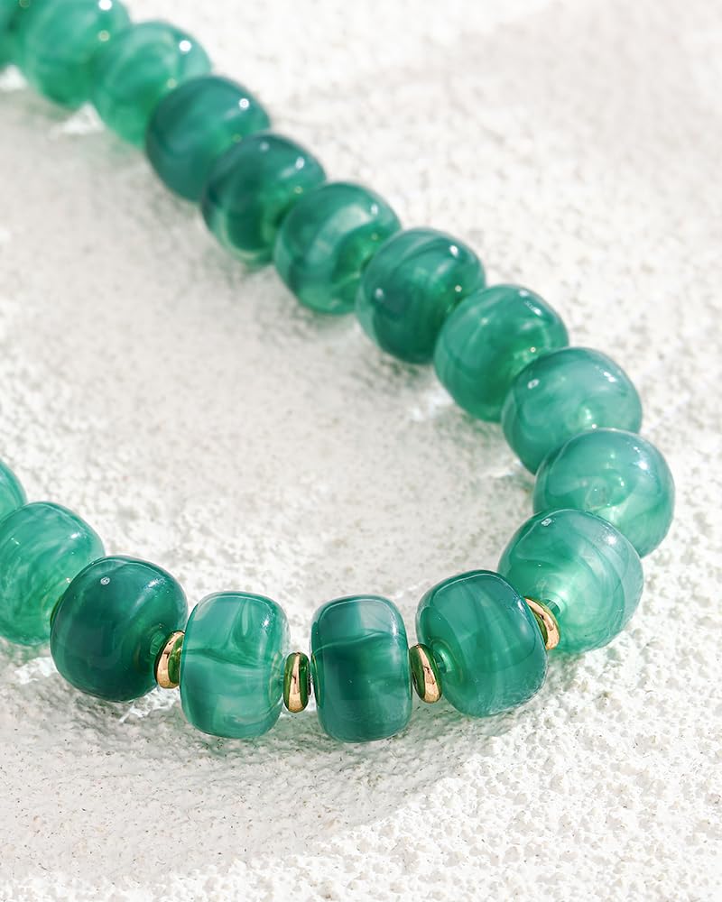 FAUTHENTICUTE Deep Green Beaded Choker Necklace for Women Chunky Statement Boho Western & Summer Beach Necklaces Trendy Everyday Green Beaded Choker Necklaces for Women