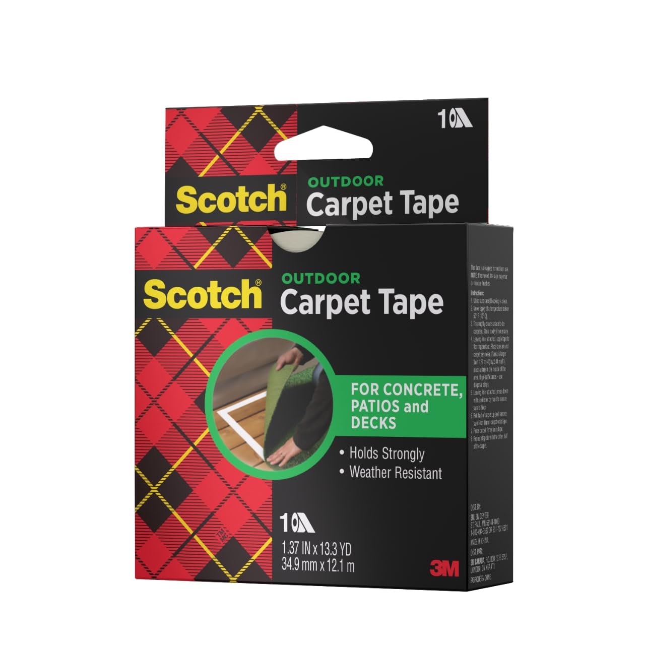 3M Scotch Double-Sided Carpet Tape 1.3 in x 40 ft – Heavy Duty Indoor/Outdoor Rug Gripper for Hardwood, Vinyl, Tile & Concrete Floors – Non-Slip Adhesive for Area Rugs and Mats