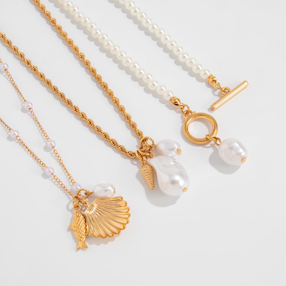 Seashell Necklace Beach Jewelry for Women Starfish Fish Necklace Boho Pearl Choker Sea Shell Necklaces for Women Beach Necklaces Summer Vacation Jewelry (Style1)