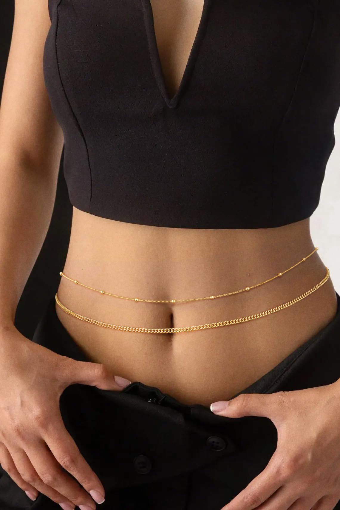 SUFOPE Gold Waist Chain for Women Dainty 14K Gold Plated Layered Belly Chain Adjustable Bikini Belly Beads for the Waist Waterproof Beach Accessories Body Chain Jewelry Gifts