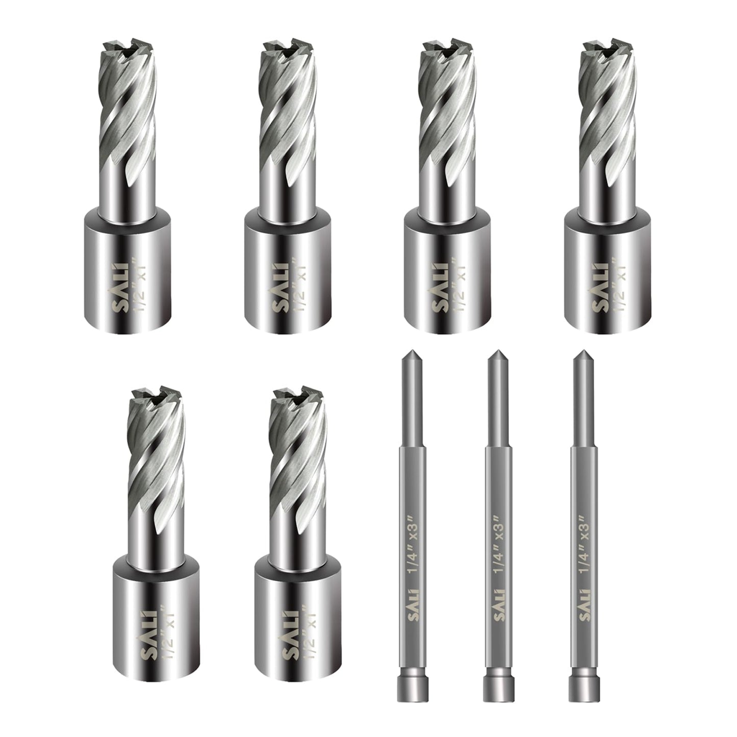 SALI 6 pcs Annular Cutter Diameter 1/2 Inch with Weldon Shank 3/4" (with 2 Flats) Cutting Depth 1" Mag Drill Bit for Magnetic Drill Press HSS Fully Ground Drill with One 1/4"*3" Pilot Pin
