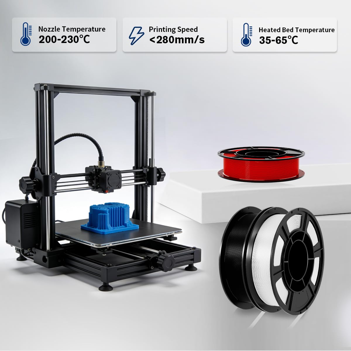 PLA+3D Printer Filament 1.75mm Bundle, Individually Vacuum Packed, Multicolor Dimensional Accuracy +/- 0.02mm, 0.25kg per Spool, 8 Pack, 2KG Total