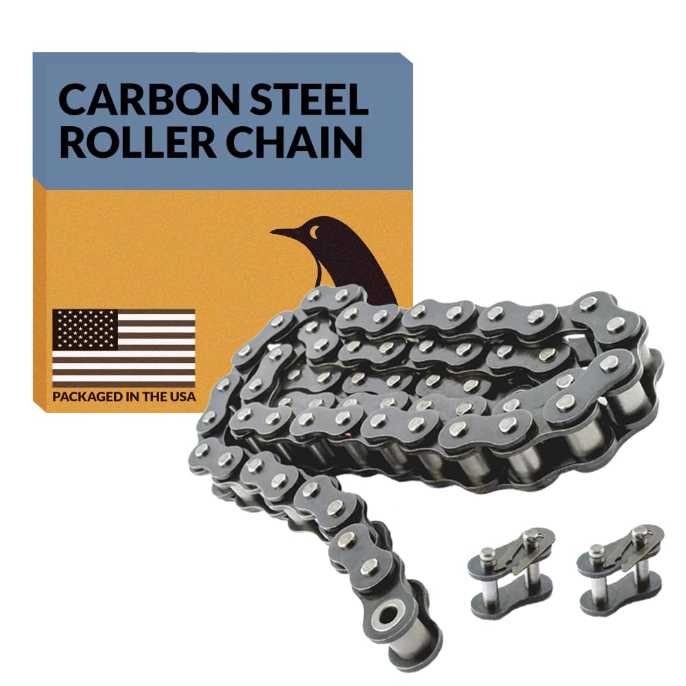 PGN #40 Roller Chain - 10 Feet + 2 Free Connecting Links - Carbon Steel Chains for Bycicles, Mini Bikes, Motorcycles, Go-Karts, Home and Industrial Machinery - 239 Links