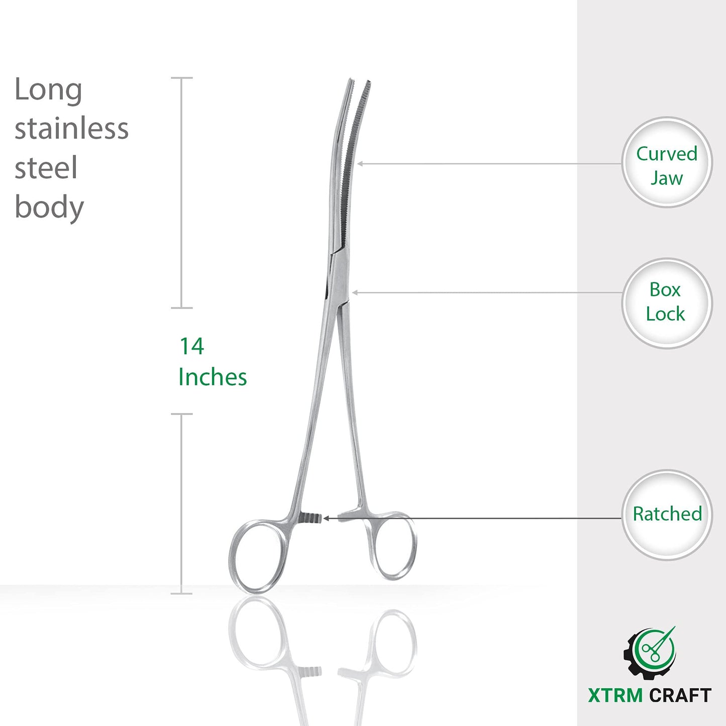 XTRM CRAFT Pean Hemostat Curved 14" Multipurpose Locking Tweezer Clamps Serrated, Stainless Steel, Hemostats for Nurses, Fishing Forceps, Crafts and Hobby