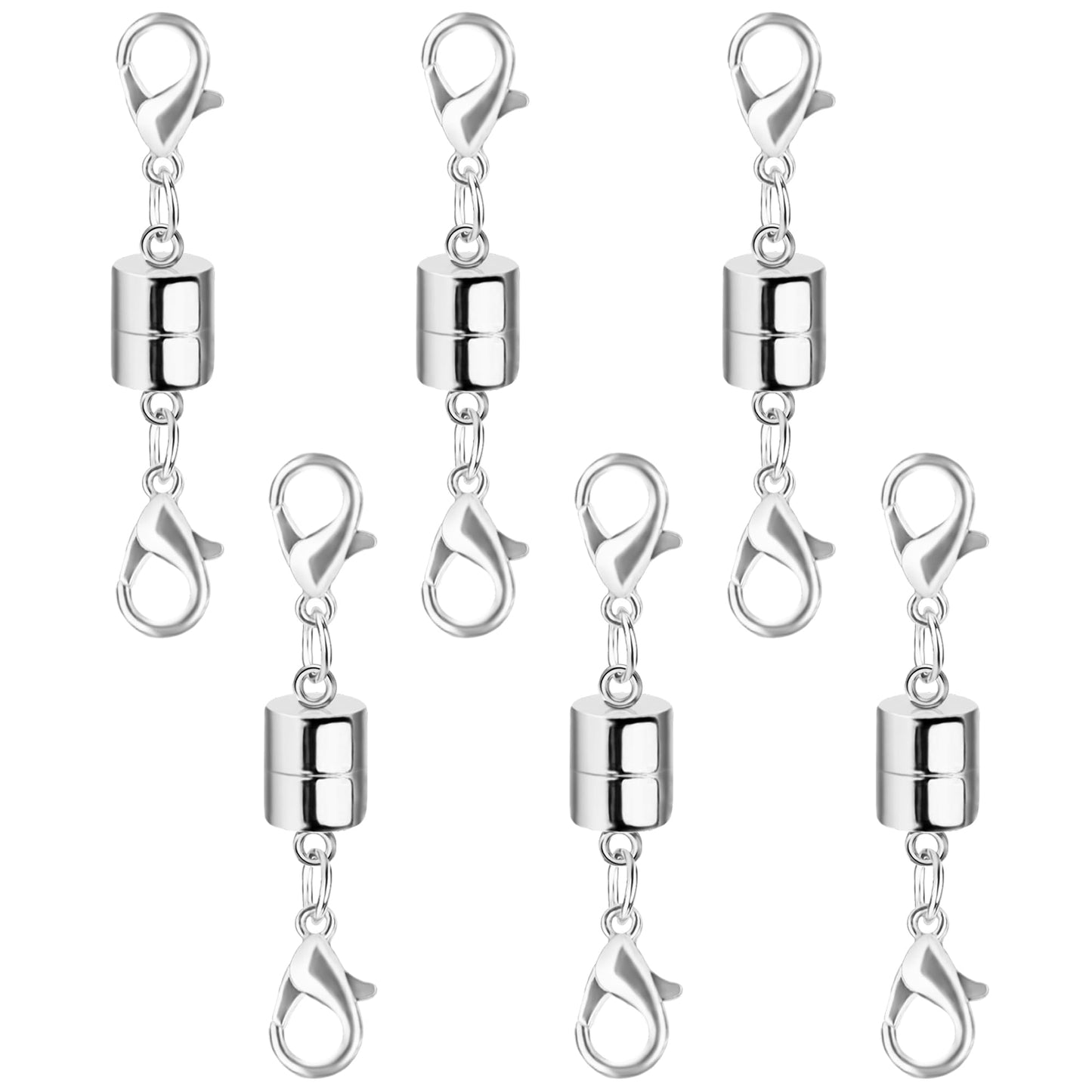 SUTQIGUI Magnetic Necklace Jewelry Clasps and Closures with Double Lobster Clasp, Silver Magnetic Jewelry Clasps for Necklaces, Bracelet Necklace Extenders for Women (6PCS)