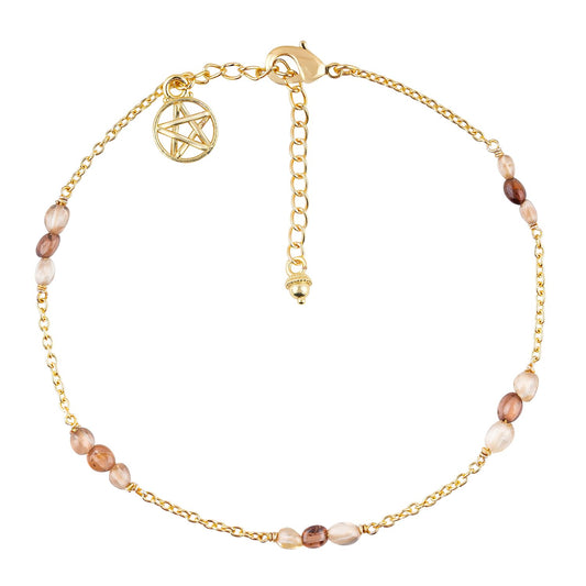 CRYSTALINES Natural Imperial Zircon Gemstone Nuggets Beads, Handmade Station Dangle Star Charms Anklet, 14K Gold Plated, Adjustable Fashion Boho Jewelry for Women, Healing Crystals, Christmas Gift