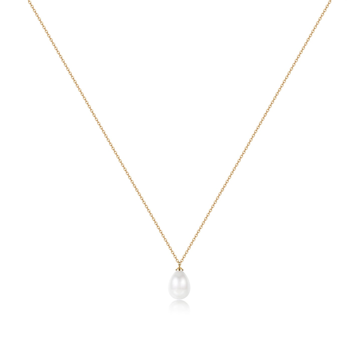 Caenyo 14K Gold Plated Dainty Pearl Necklace for Women, Handmade Single Freshwater Cultured Pearl Pendant Necklace, Minimalist Jewelry Gift for Her, 16+1.5 Inch