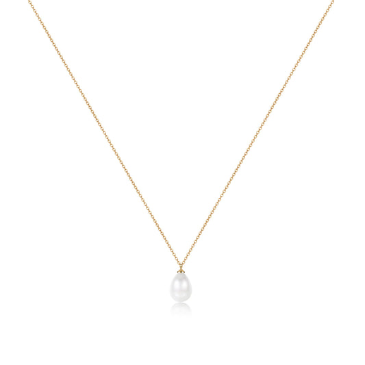 Caenyo 14K Gold Plated Dainty Pearl Necklace for Women, Handmade Single Freshwater Cultured Pearl Pendant Necklace, Minimalist Jewelry Gift for Her, 16+1.5 Inch