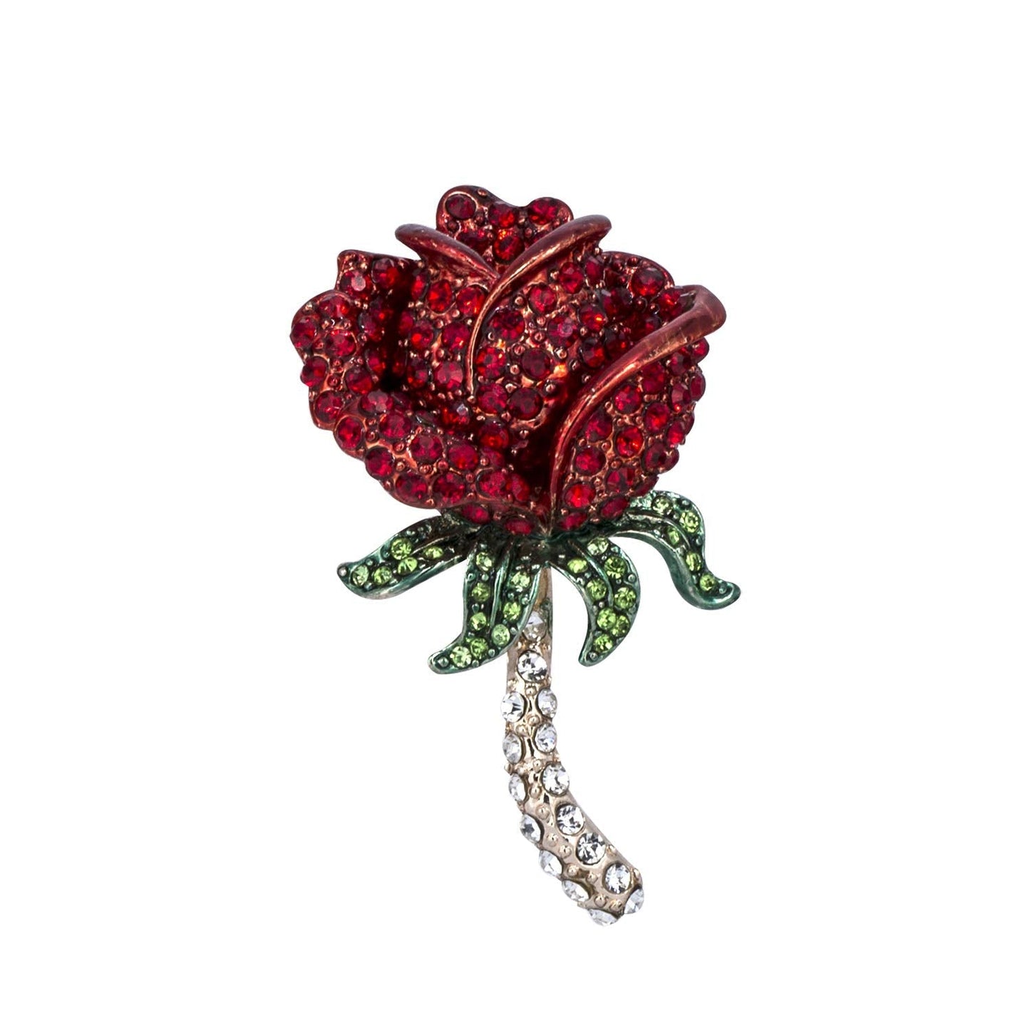 YOQUCOL Elegant Cubic Zirconia Crystal Rhinestone Red Rose Shape Brooch Pin for Women