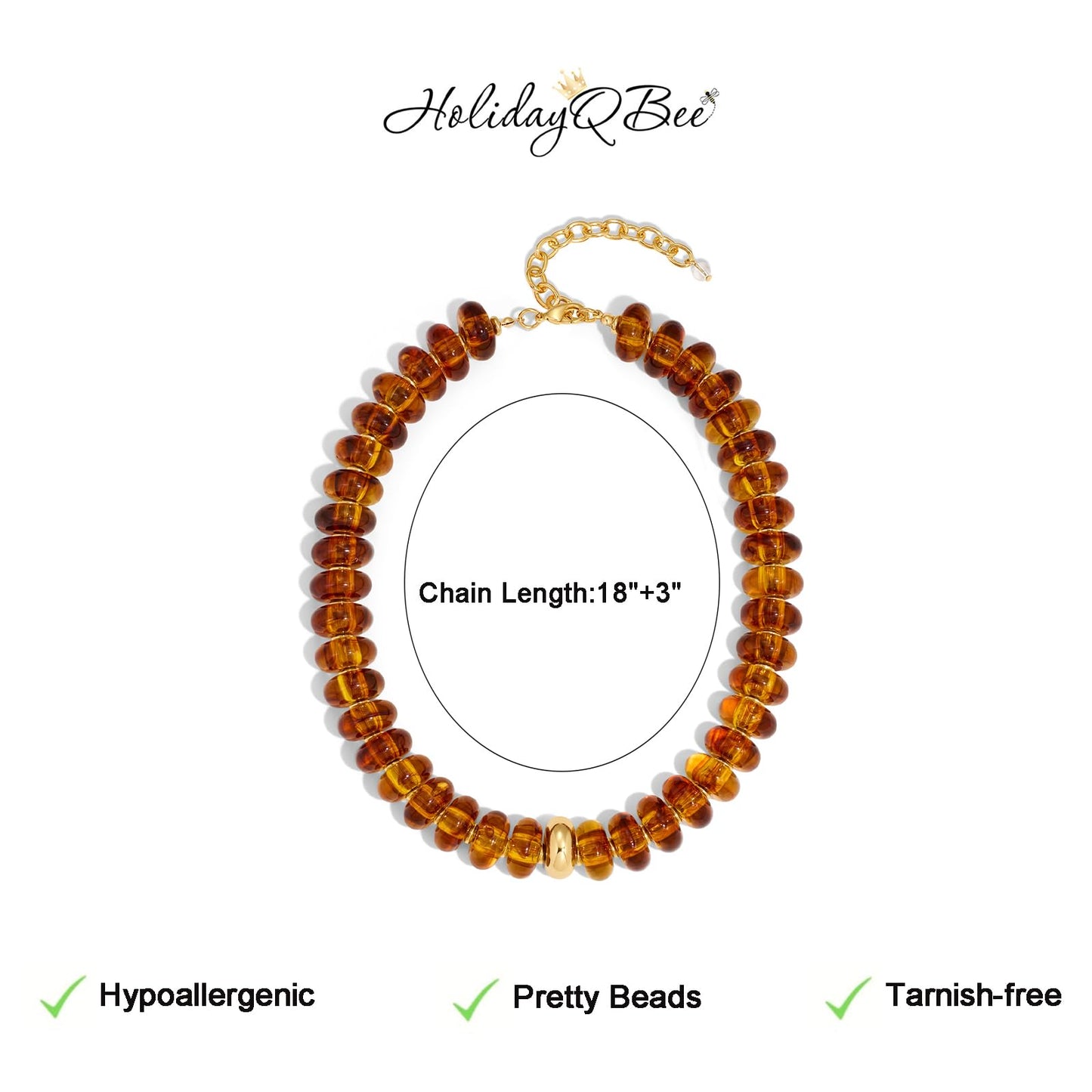 HolidayQbee Beaded Necklace for Women Chunky Beaded Choker Necklace Boho Oval Amber Big Bead Statement Necklaces Fashion Trendy Summer Beach Jewelry Gifts