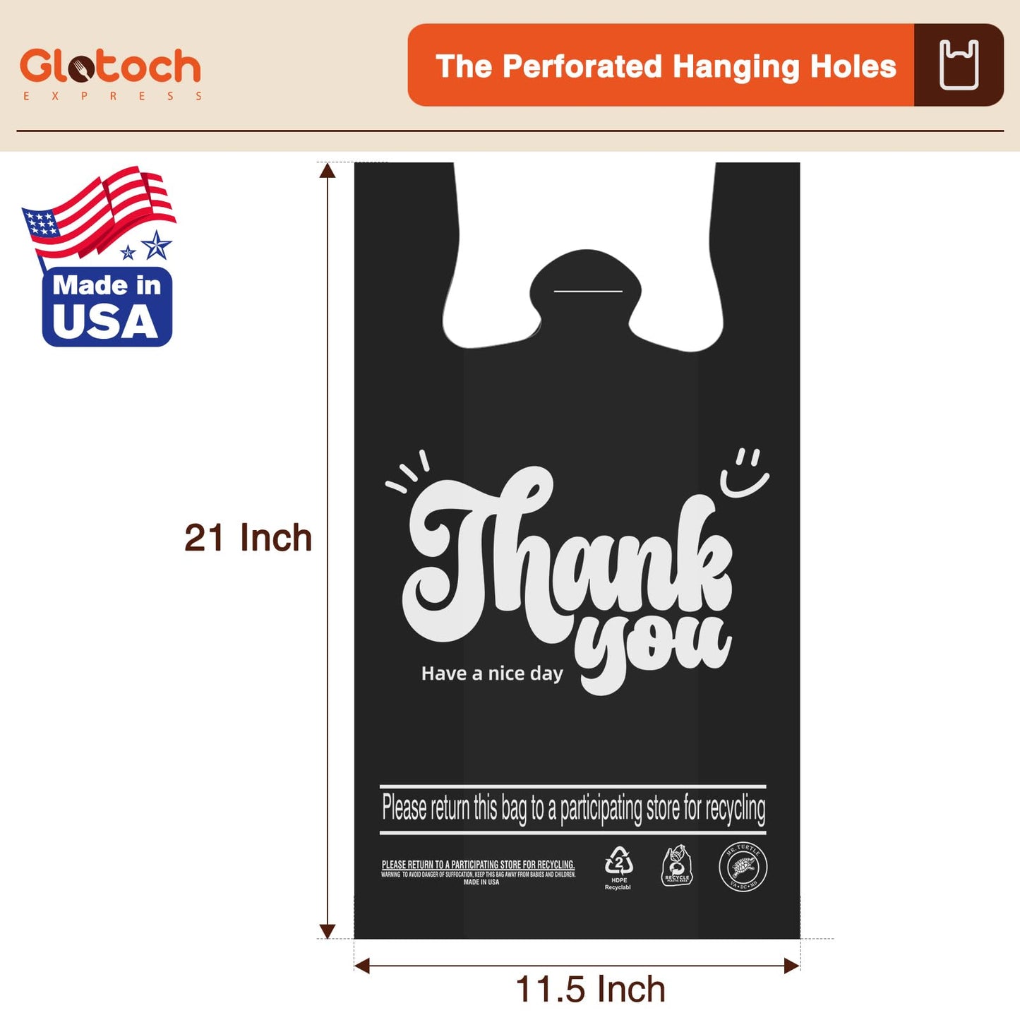 Glotoch 2000 Count - Black Plastic Grocery Shopping Thank You Bags for Small Business, Plastic T-shirt Bags with Handles for Restaurant, Retail, Takeout, Stores,To Go, in Bulk