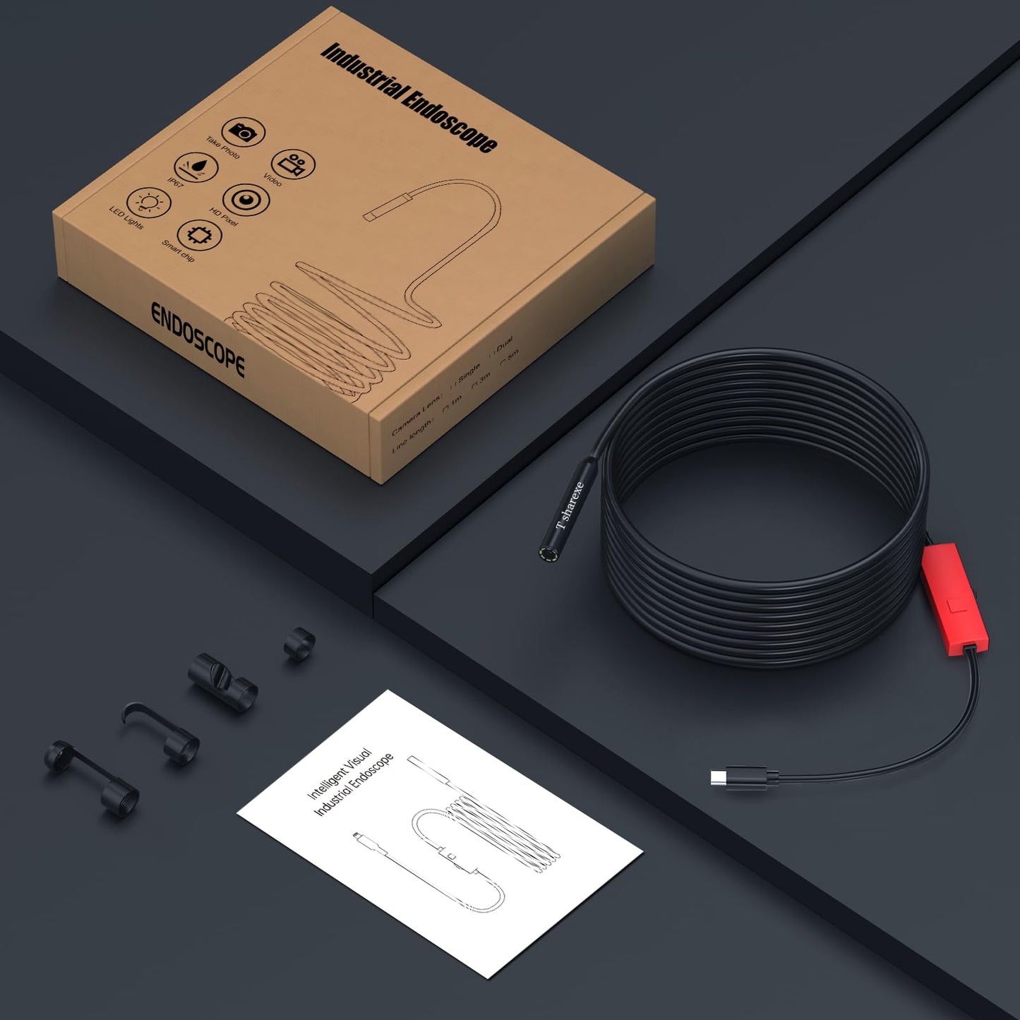 Endoscope Camera with Light, 1920P HD Borescope Camera with Light,Semi-Rigid Inspection Endoscope with 8 Adjustable LED, IP68 Waterproof Drain Scope Camera for for iOS/Android,16.4ft