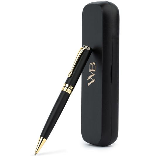 Wordsworth and Black Ballpoint Pen Set - Stunning Luxury Pen Bamboo Blackwood Gold Finish, Refillable, Best Ball Pen for Men & Women, Black Ink Refill, Elegant, Point Pen