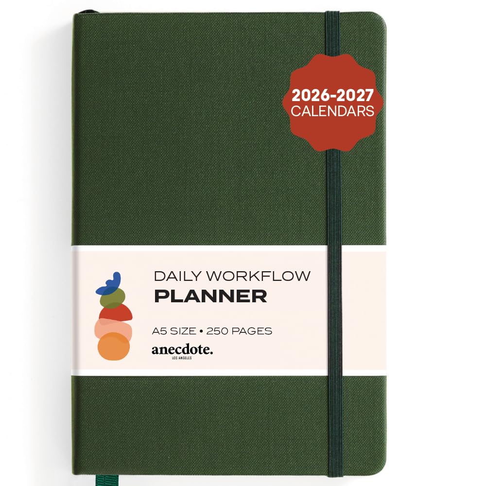 Anecdote Daily Planner w/ 2026-2027 Calendar | Start Anytime 26 Weeks Undated | 1 Page per Day | 8.5" x 5.2" | Hardcover To-Do List Organizer, Plan Your Success, Achieve Productivity Goals (Evergreen)