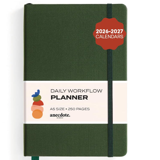 Anecdote Daily Planner w/ 2026-2027 Calendar | Start Anytime 26 Weeks Undated | 1 Page per Day | 8.5" x 5.2" | Hardcover To-Do List Organizer, Plan Your Success, Achieve Productivity Goals (Evergreen)