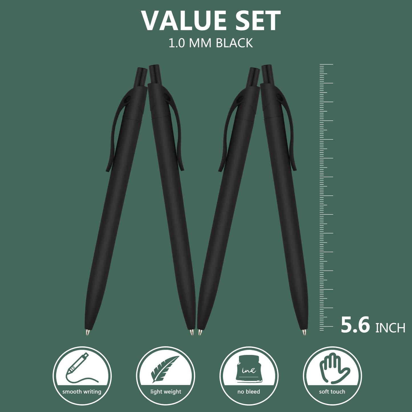Deegtran Bulk Pens, 400 Pack No Bleed Black Barrel Click Pens, Retractable Ballpoint Pens, Medium Point, Smooth Ink, 1.0MM Black Ink