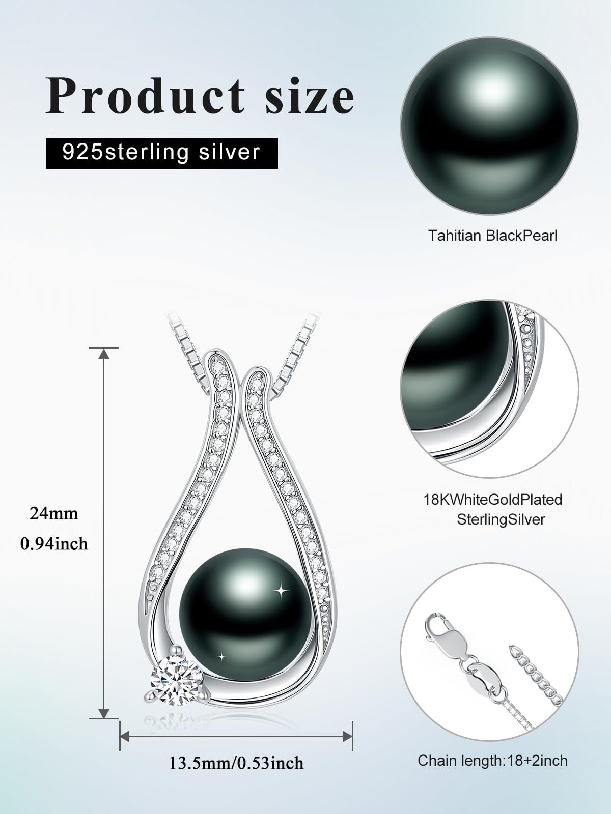 KANNSOAR 9mm Tahitian Black Pearl Necklace 18K Gold-Plating Sterling Silver Fine Jewelry Wedding Birthday Anniversary Valentines Day Christmas Mothers Day Gifts for Wife Women Mom Lover Girlfriend Her