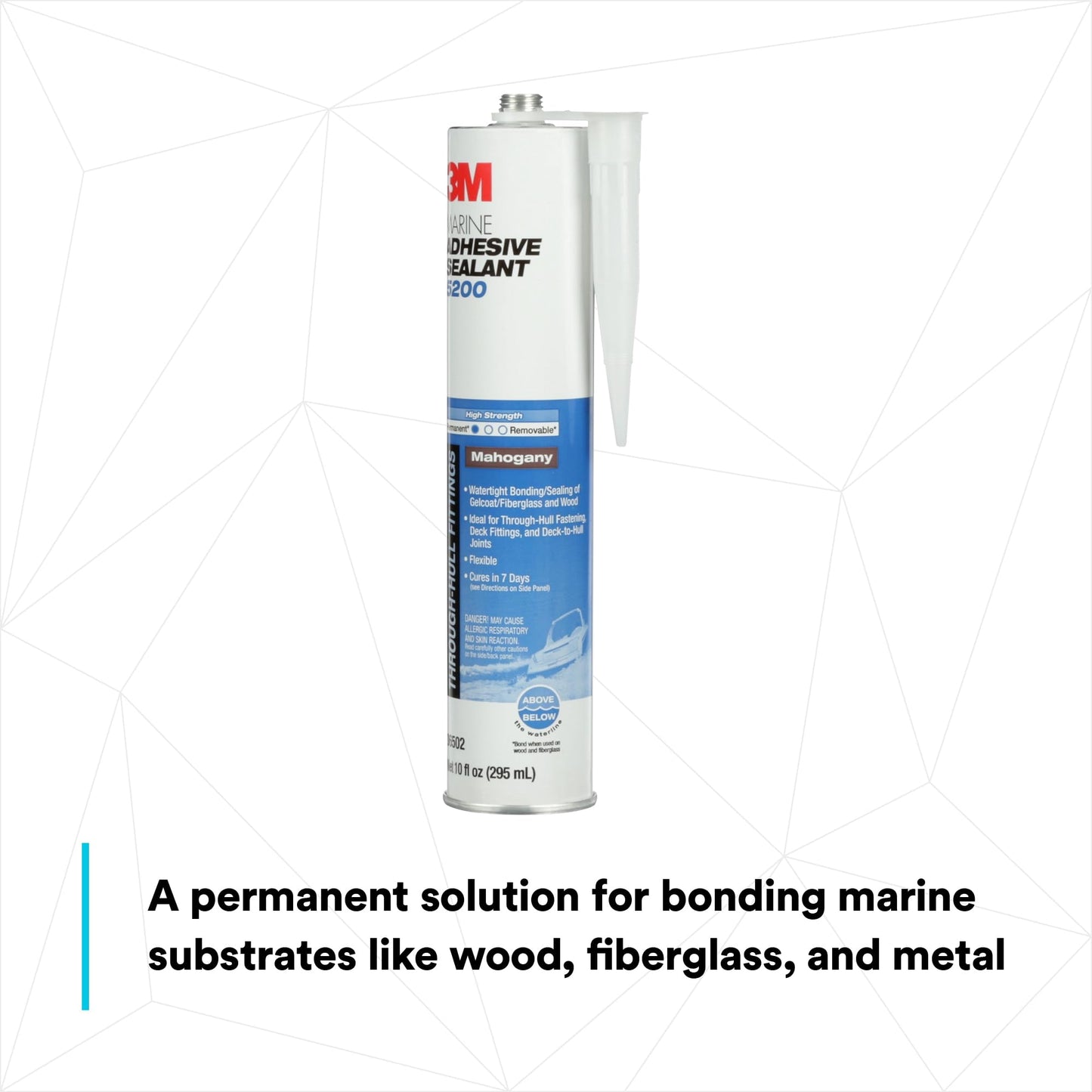 3M Marine Adhesive Sealant 5200, Mahogany, PN06502, Flexible Bonds, Long Work-Time, 1/10 Gallon Cartridge, 10 fl oz