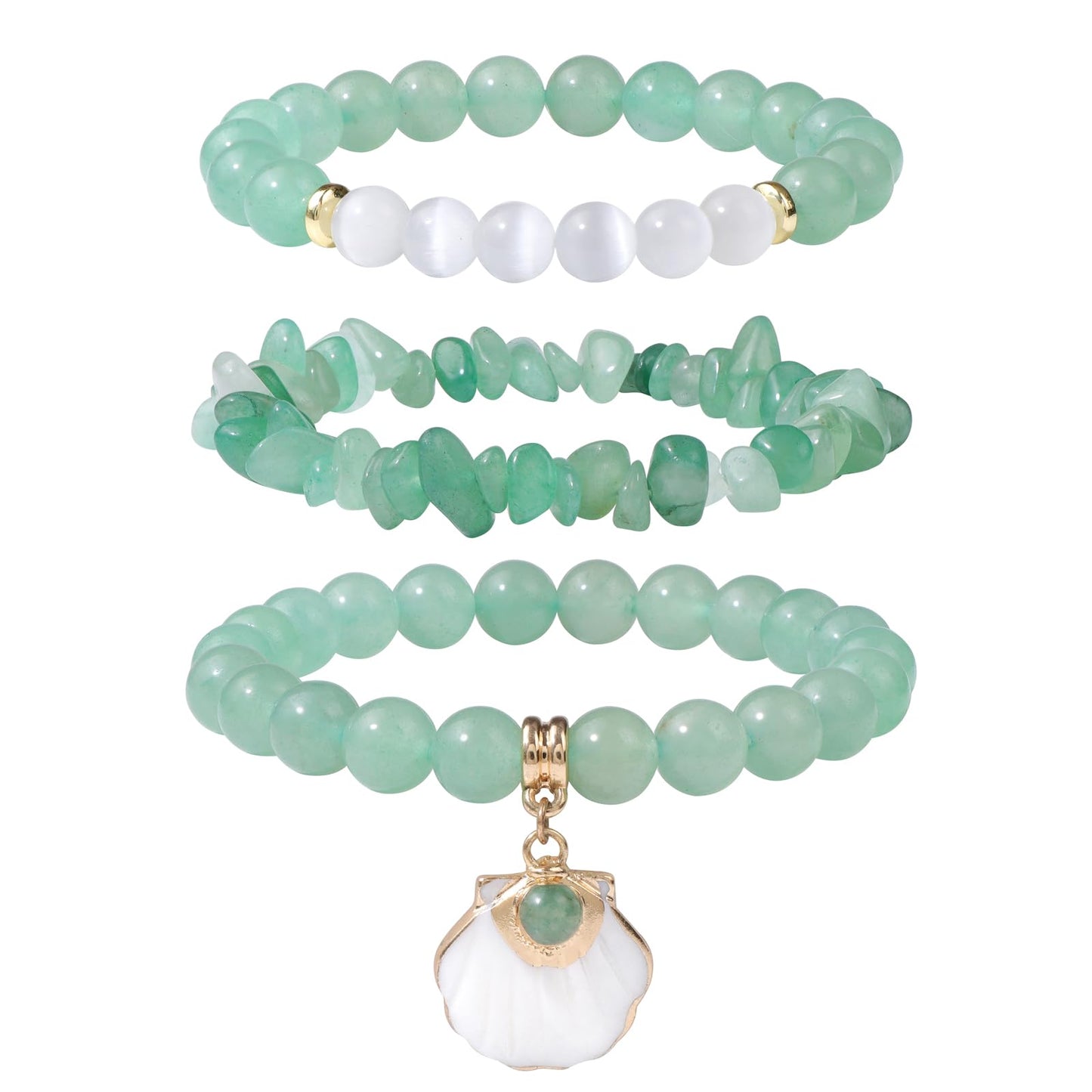Vinswet Healing Crystal Beaded Bracelets for Women,Natural Amethyst Gemstones Bracelet,Anxiety Stress Relief Heart Charm Bracelet Handmade purple Jewelry Gifts for Women (Green aventurine&Moonstone)