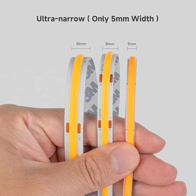 BTF-LIGHTING FCOB COB 5mm Width UL Listed Super Narrow Flexible Uniform Light LED Strip 16.4FT DC12V 6000K CRI 90+ Dimmable LED Ribbon for Kitchen Home Indoor Decoration(No Adapter or Controller)