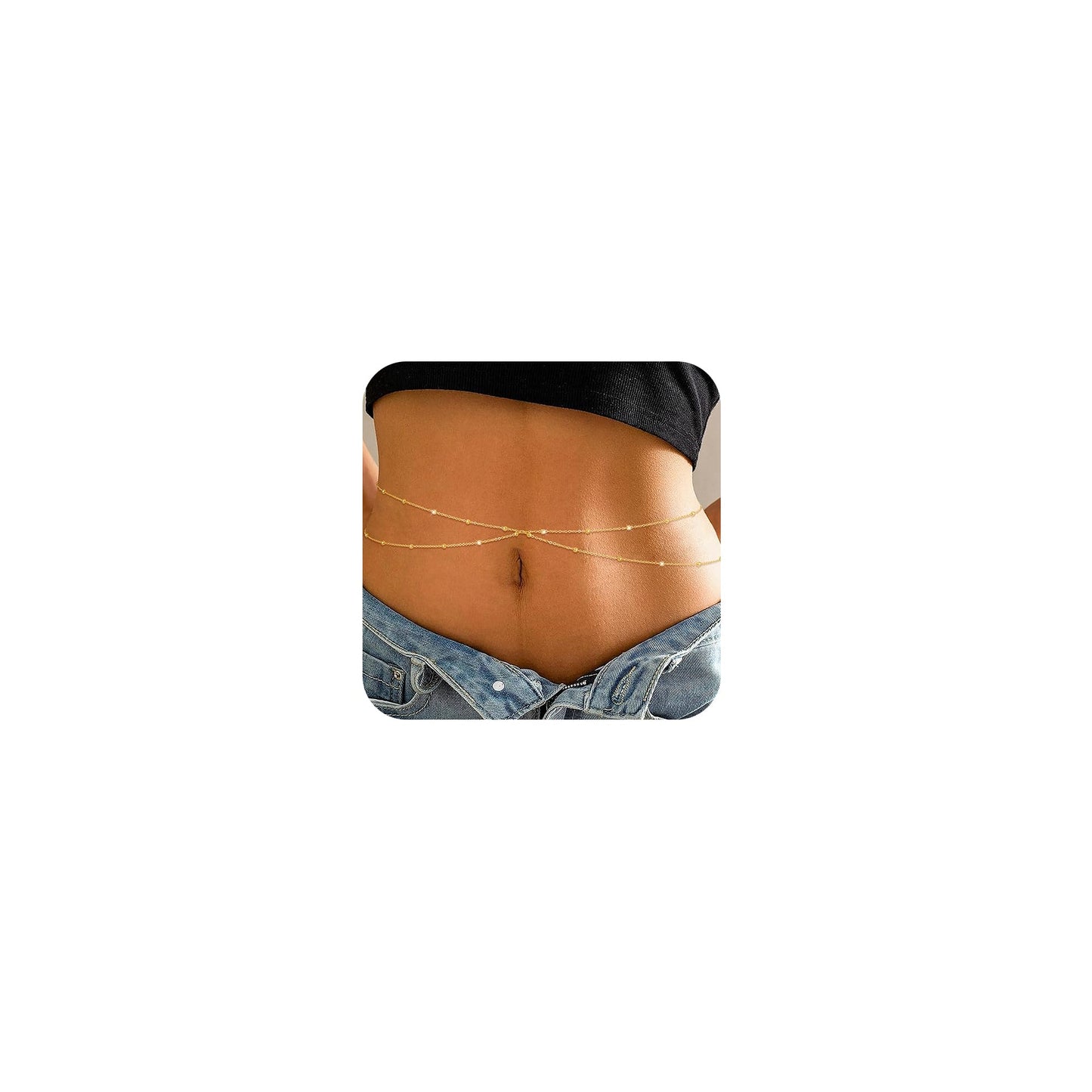 MFRYK 2PCS 14K Gold Plated Waist Chain Layered Double Beaded Satellite Belly Body Chain Boho Beach Waist Chains For Women Adjustable Waterproof Sexy Bikini Body Chain Jewelry For Women